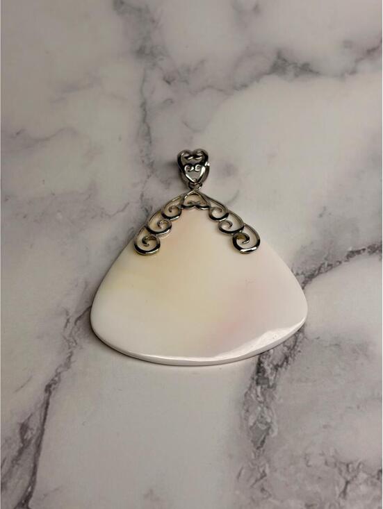 Jewelry - Pink Conch Shell Pendant Sterling Silver 925 Large Statement Necklace Charm